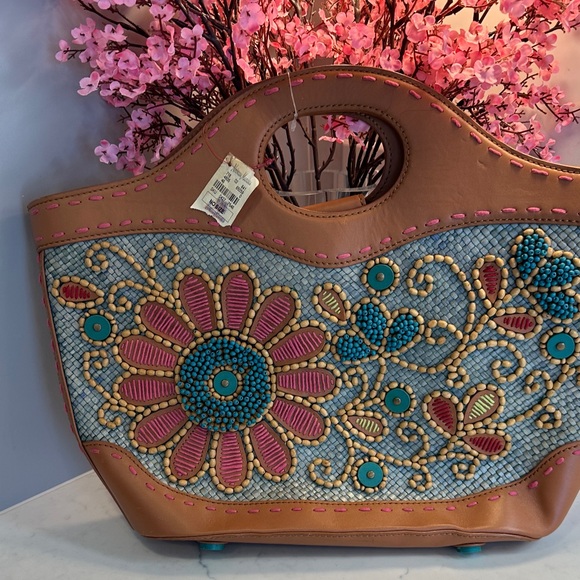 Isabella Fiore Handbags - Isabella Fiore Pink and Blue Embroidered Tote